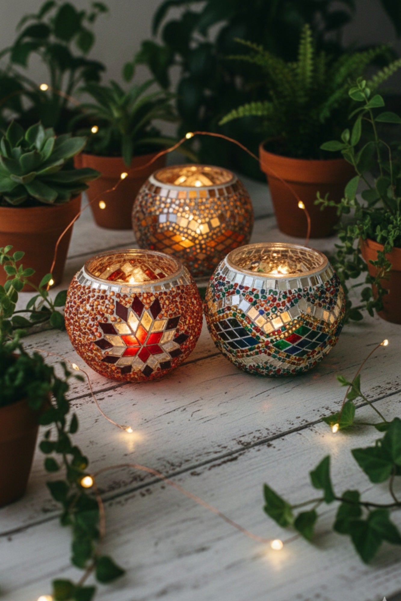 Trío de Portavelas de mosaico turco + velitas de regalo