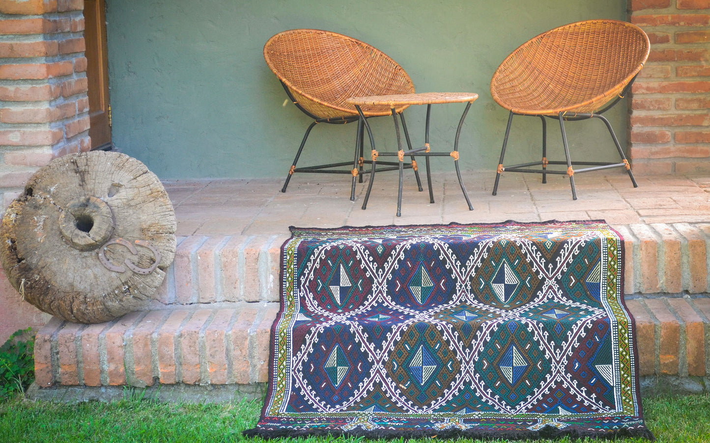 Kilim artesanal de Turquía lana hecho a mano 1,61 x 1,24