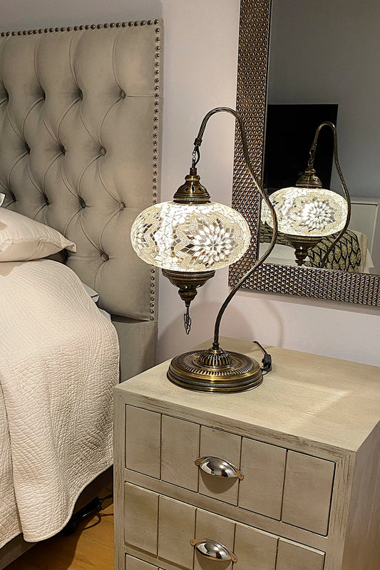 Lámpara turca de mesa cisne XL yildiz blanca + ampolleta