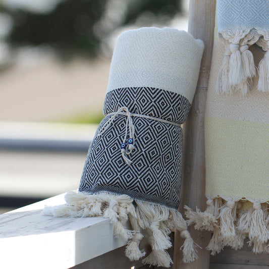 Toalla Turca de Algodón Mármara Negra 1 x 1,90 m