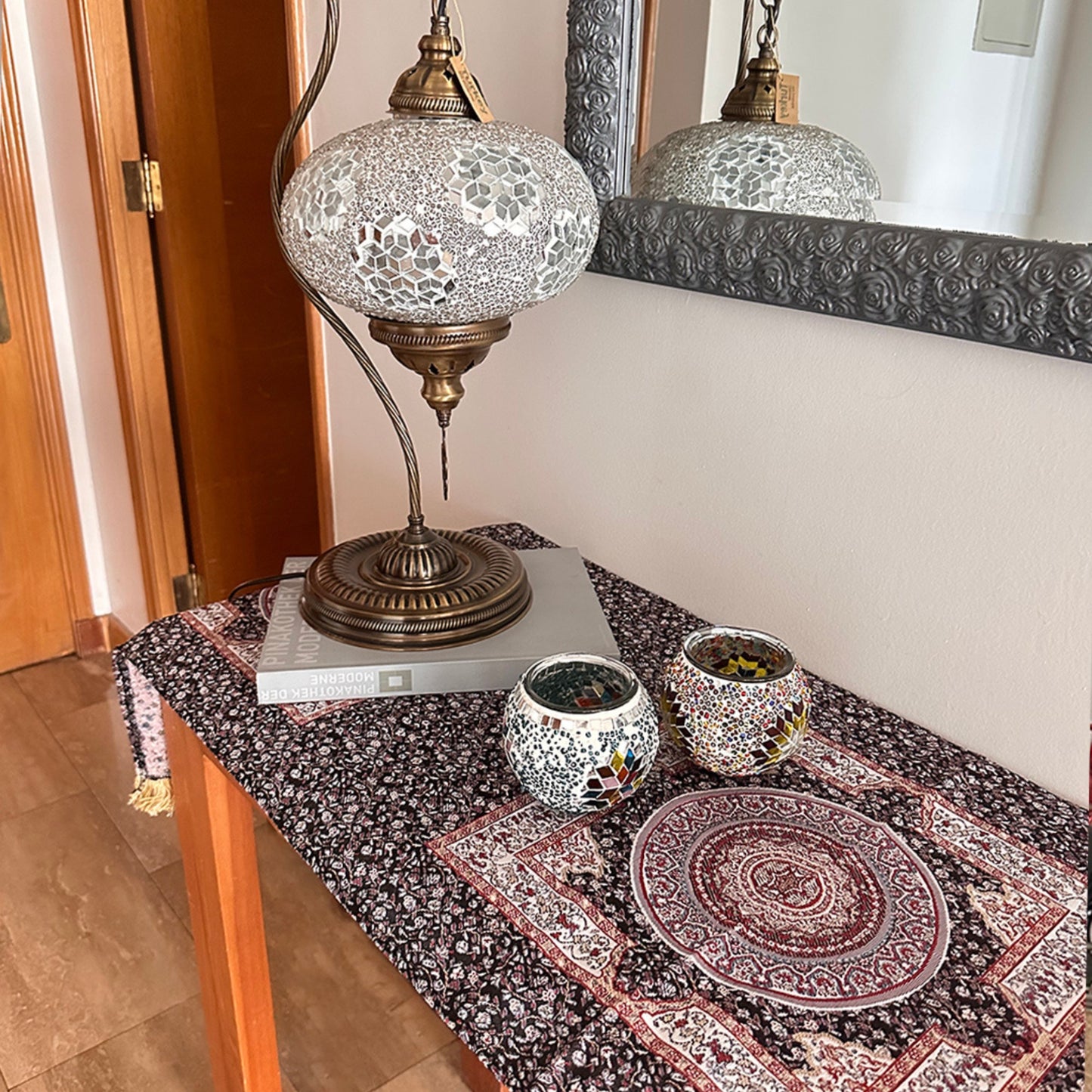 Camino de mesa 1,50 m Iznik Negro y Beige