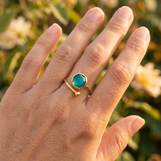 Anillo ajustable Rocío Verde esmeralda