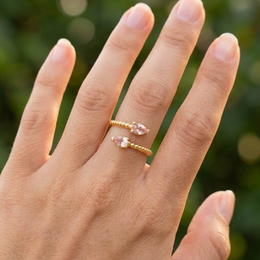 Anillo ajustable Zeyna rosa - Baño de oro 22 k