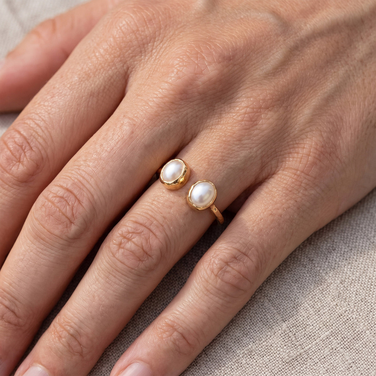 Anillo ajustable doble perla XS - Baño de oro 22 k