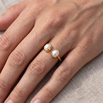 Anillo ajustable doble perla XS - Baño de oro 22 k