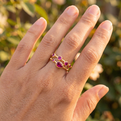Anillo ajustable Capadocia N°2 fucsia - Baño de oro 22 k