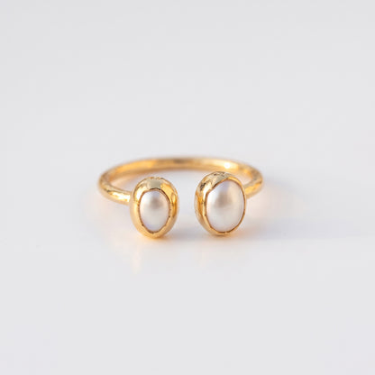 Anillo ajustable doble perla XS - Baño de oro 22 k