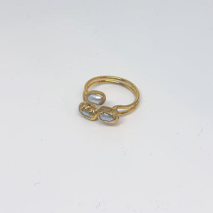 Anillo ajustable triple perla - Baño de oro 22 k