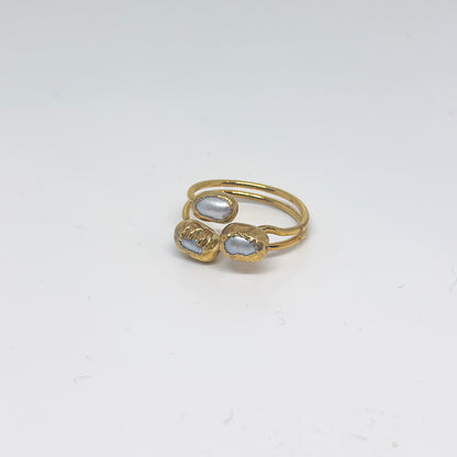 Anillo ajustable triple perla - Baño de oro 22 k