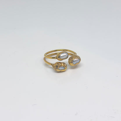 Anillo ajustable triple perla - Baño de oro 22 k
