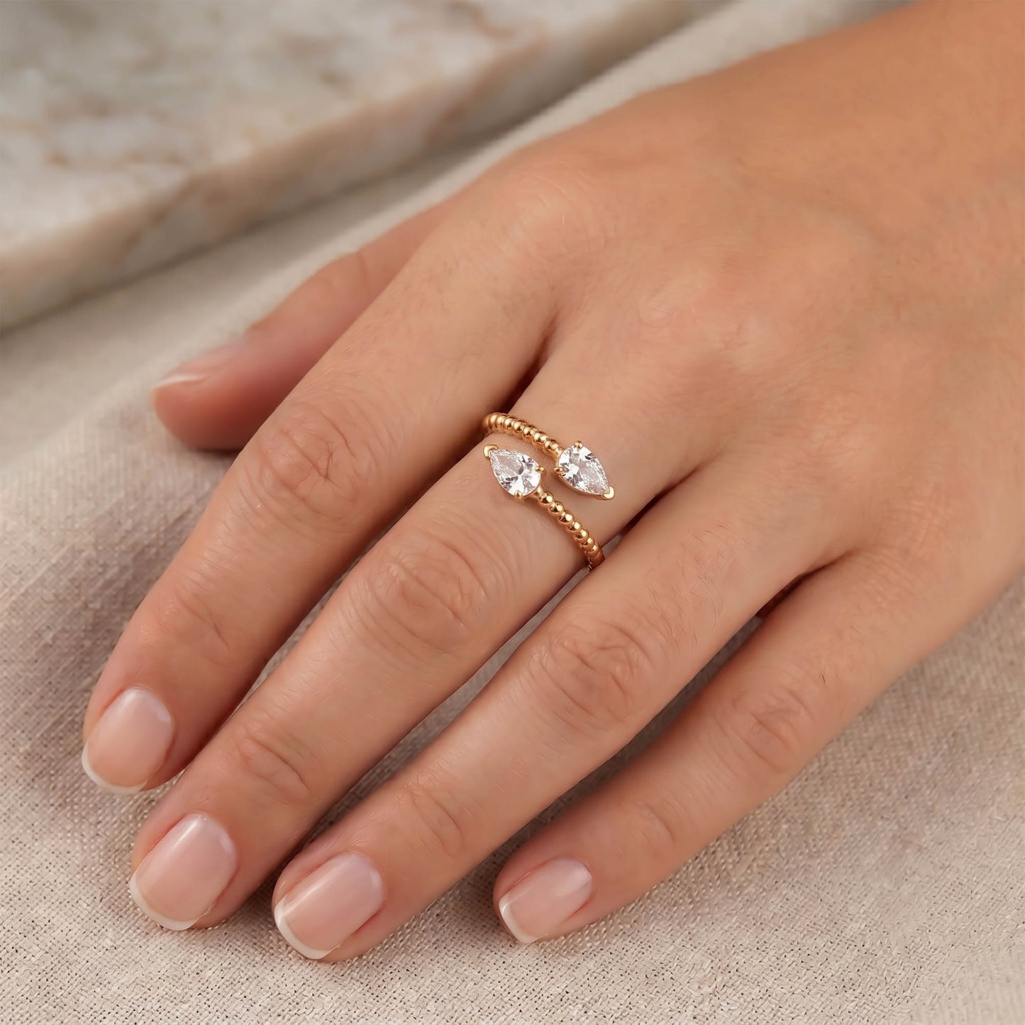 Anillo ajustable Zeyna zircón - Baño de oro 22 k