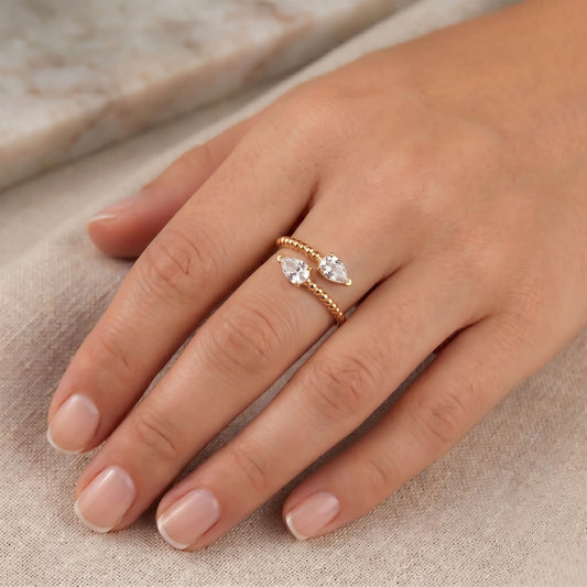 Anillo ajustable Zeyna zircón - Baño de oro 22 k