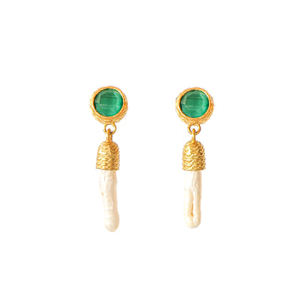 Aros Latif Verde esmeralda - Baño de oro 22k