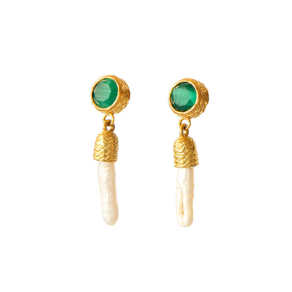 Aros Latif Verde esmeralda - Baño de oro 22k