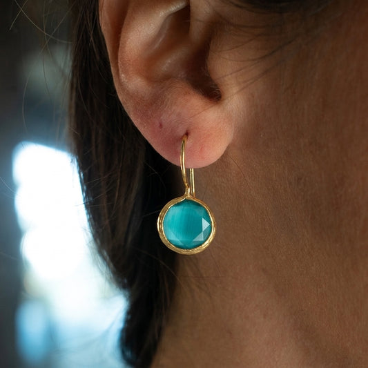 Aros Bruma gancho Verde esmeralda - Baño de oro 22k