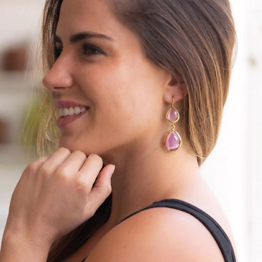 Aros Doble Aura Rosa - Baño de oro 22k
