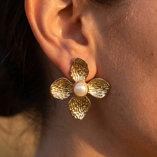 Aros Zineb perla - Baño de oro 22k