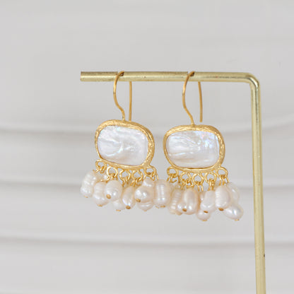 Aros Rania perla L - Baño de oro 22k