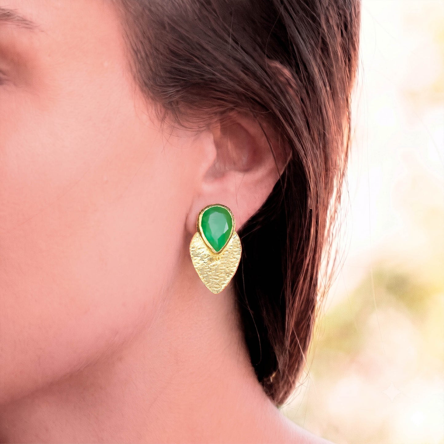 Aros Lale Verde - Baño de oro 22k