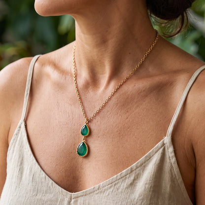 Collar cadena Doble Aura Verde esmeralda