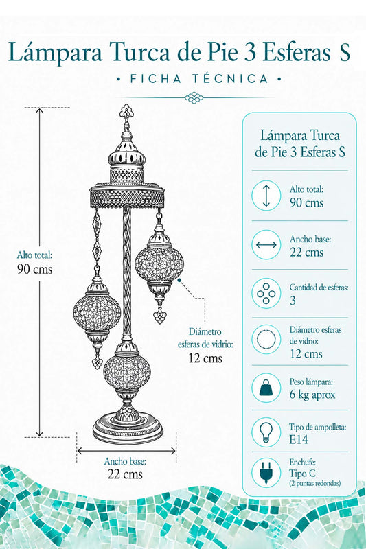 PREVENTA Lámpara turca de pie de 3 esferas S rosadas + ampolletas