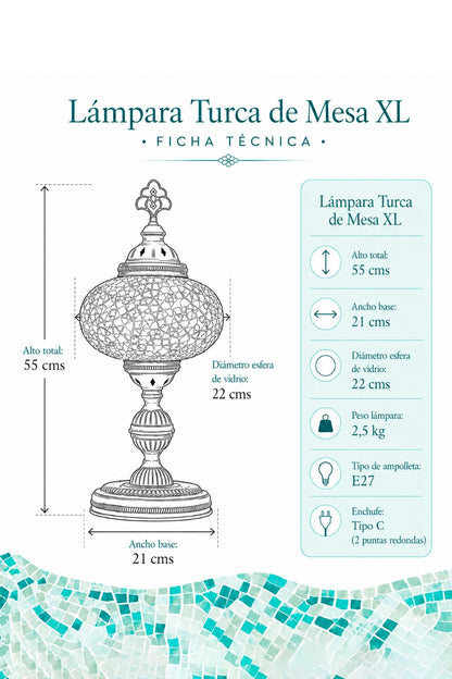 Ficha técnica lámpara turca de mesa XL