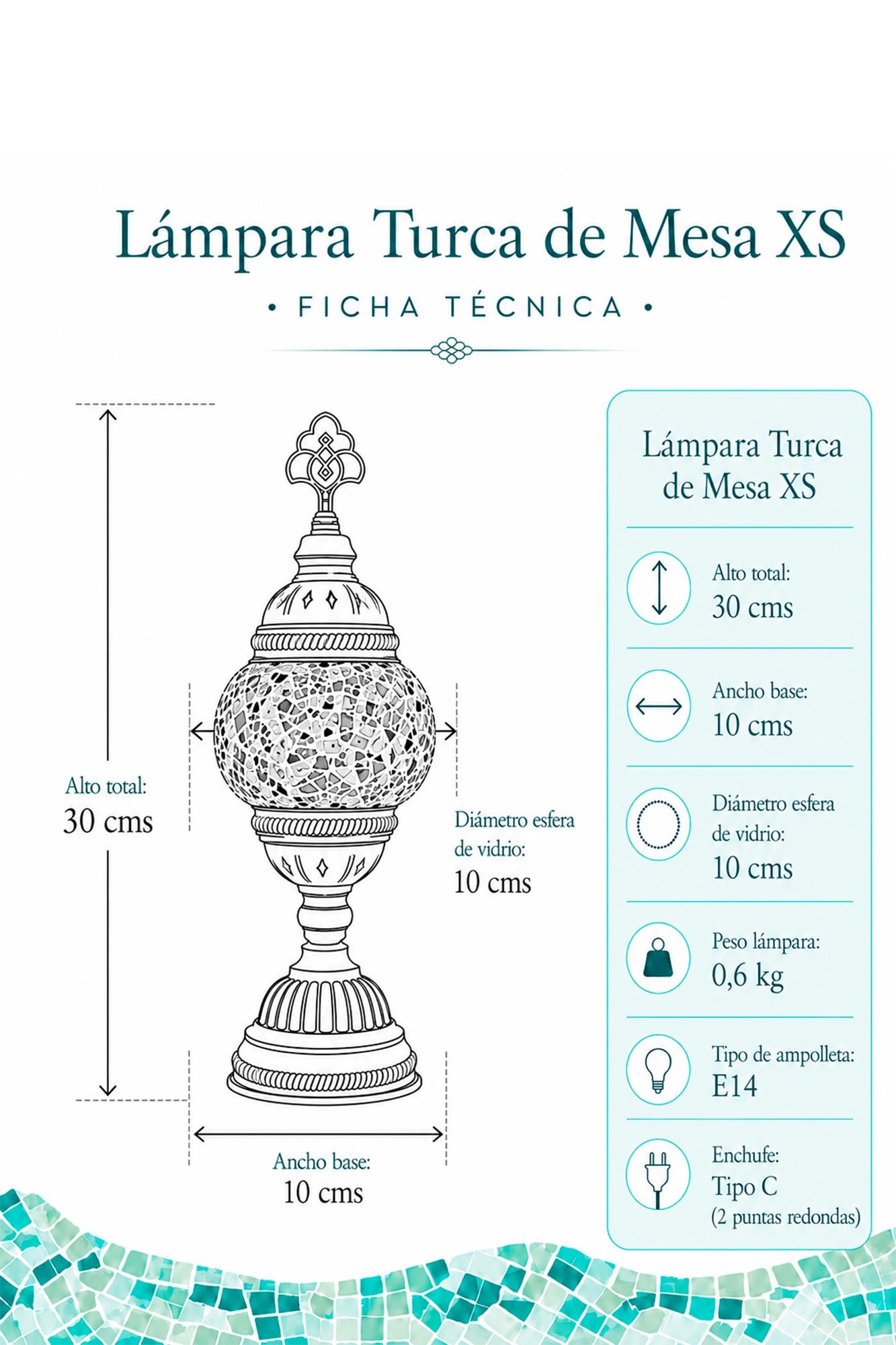 Lámpara turca de mesa XS Olas Multicolor + ampolleta