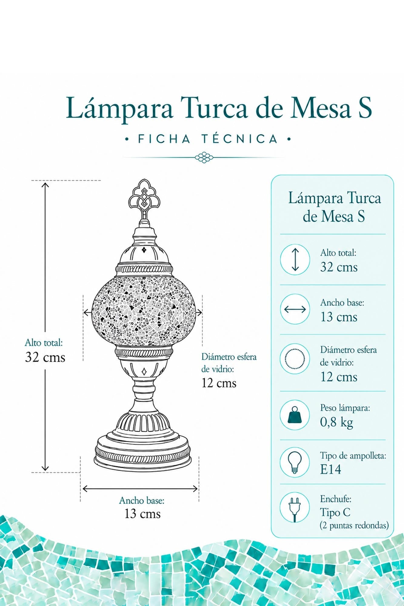 Ficha técnica lámpara turca de mesa S
