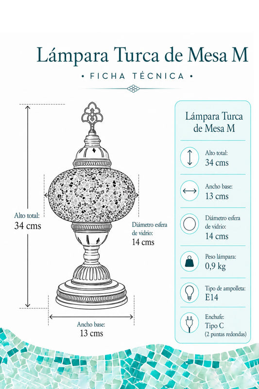 Ficha técnica lámpara turca de mesa M