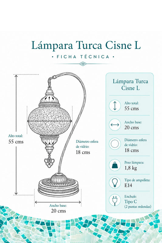 Ficha técnica lámpara turca cisne L
