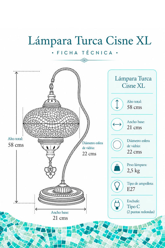 PREVENTA Lámpara turca de mesa cisne XL Rumi multicolor + ampolleta