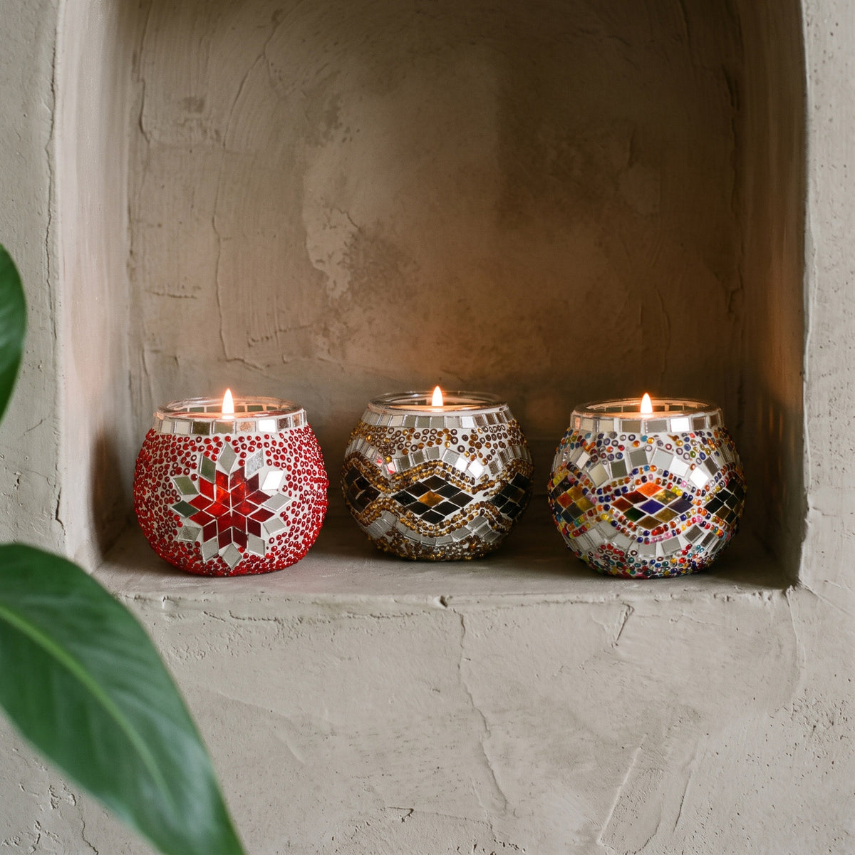 Trío de Portavelas de mosaico turco + velitas de regalo