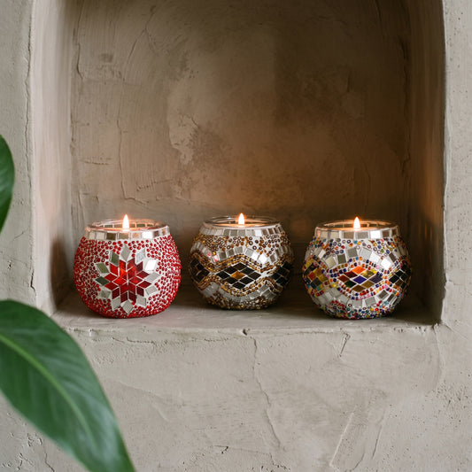 Trío de Portavelas de mosaico turco + velitas de regalo