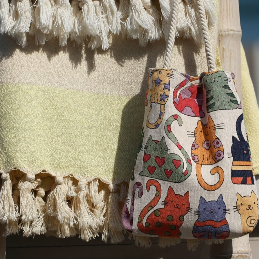 Pack Kalkan: Bolso de gato + Toalla Mármara amarilla + Regalo