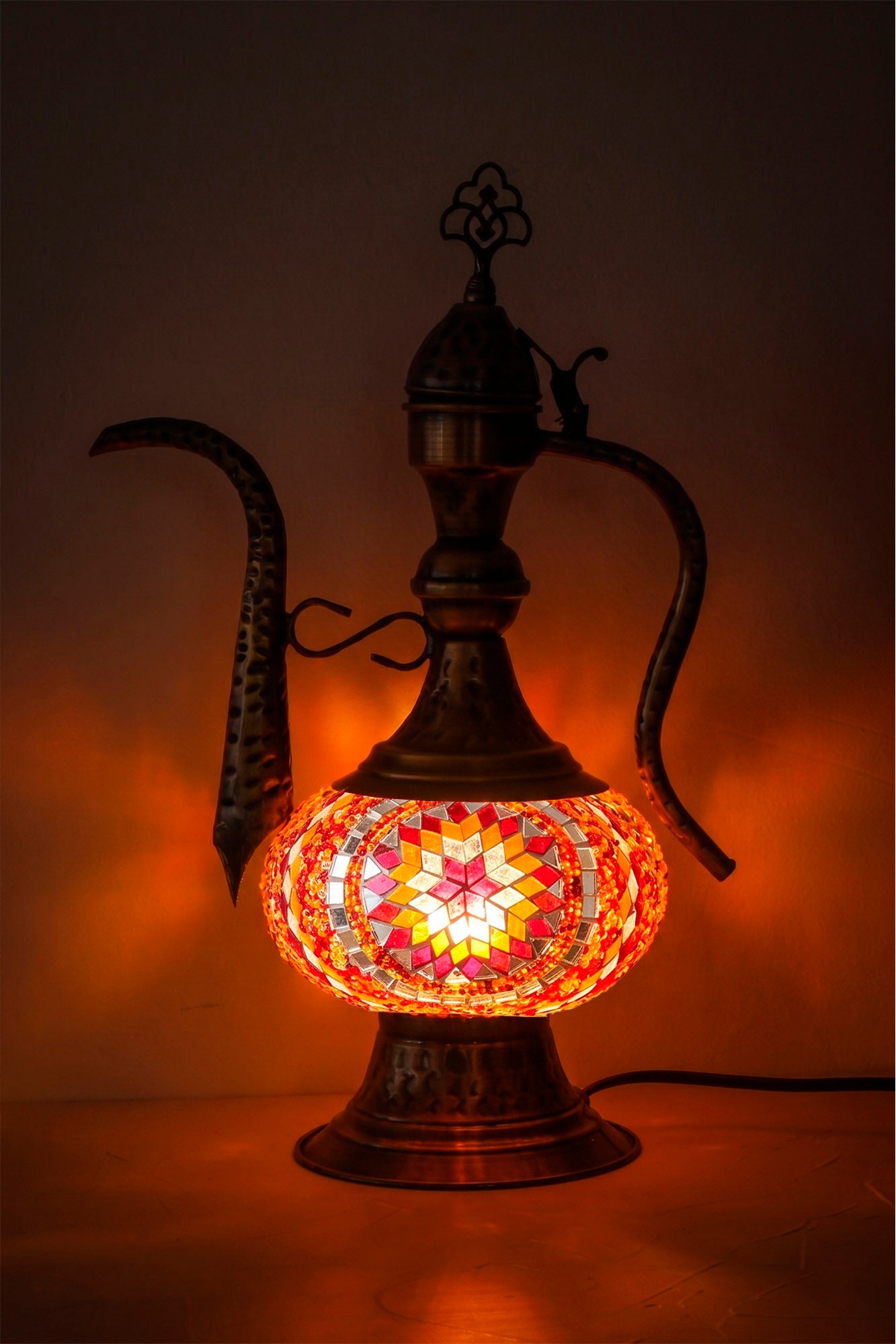 Lámpara turca de mesa Aladín naranja + ampolleta
