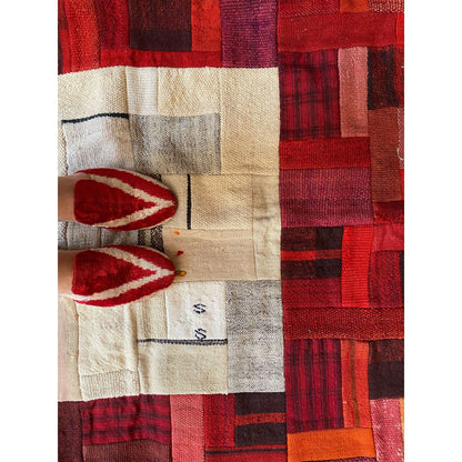 Alfombra patchwork lana 1,87x1,40 roja y beige