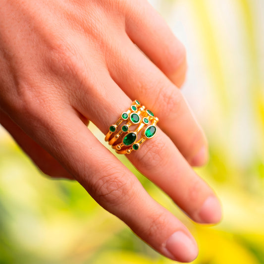 Anillo ajustable Capadocia N°5 verde - Baño de oro 22 k