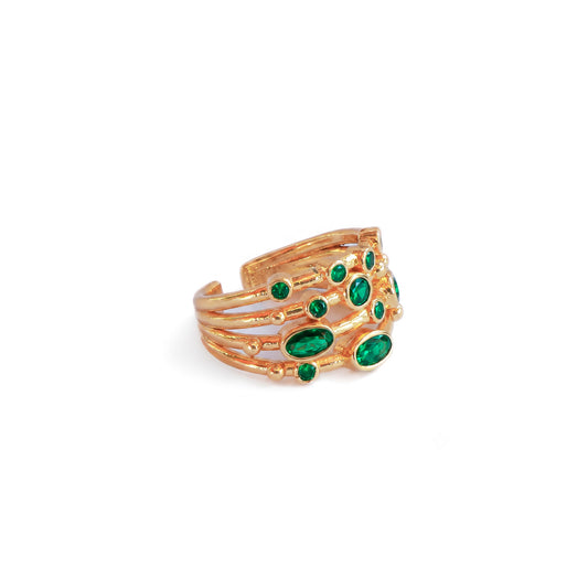 Anillo ajustable Capadocia N°5 verde - Baño de oro 22 k
