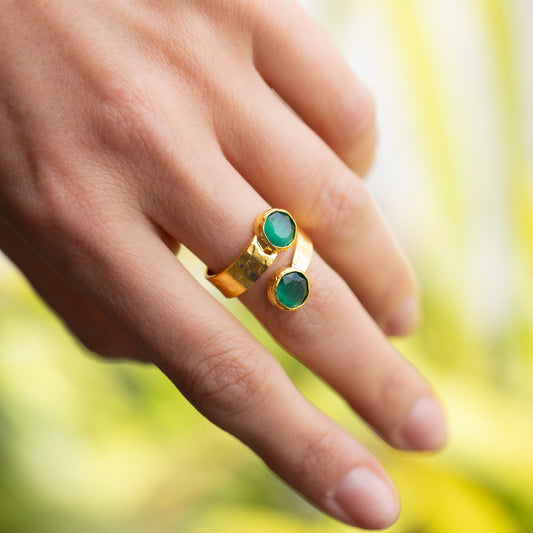 Anillo ajustable Ekin Verde - Baño de oro 22 k