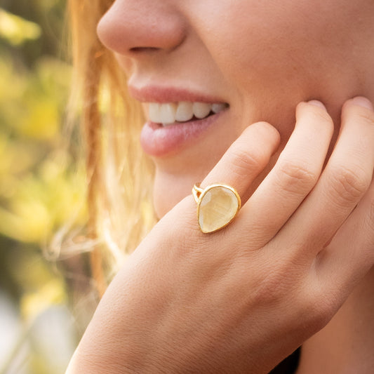 Anillo ajustable Elif Blanco - Baño de oro 22 k