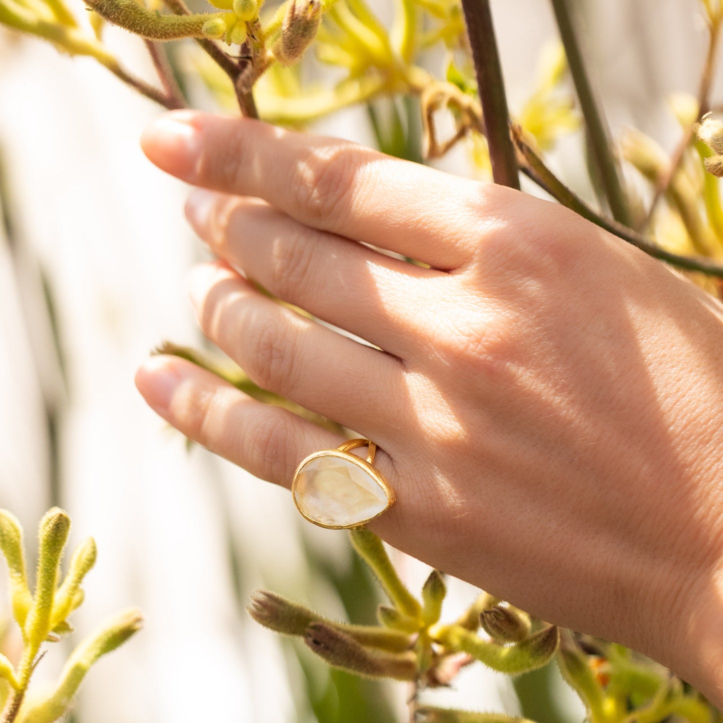 Anillo ajustable Elif Blanco - Baño de oro 22 k