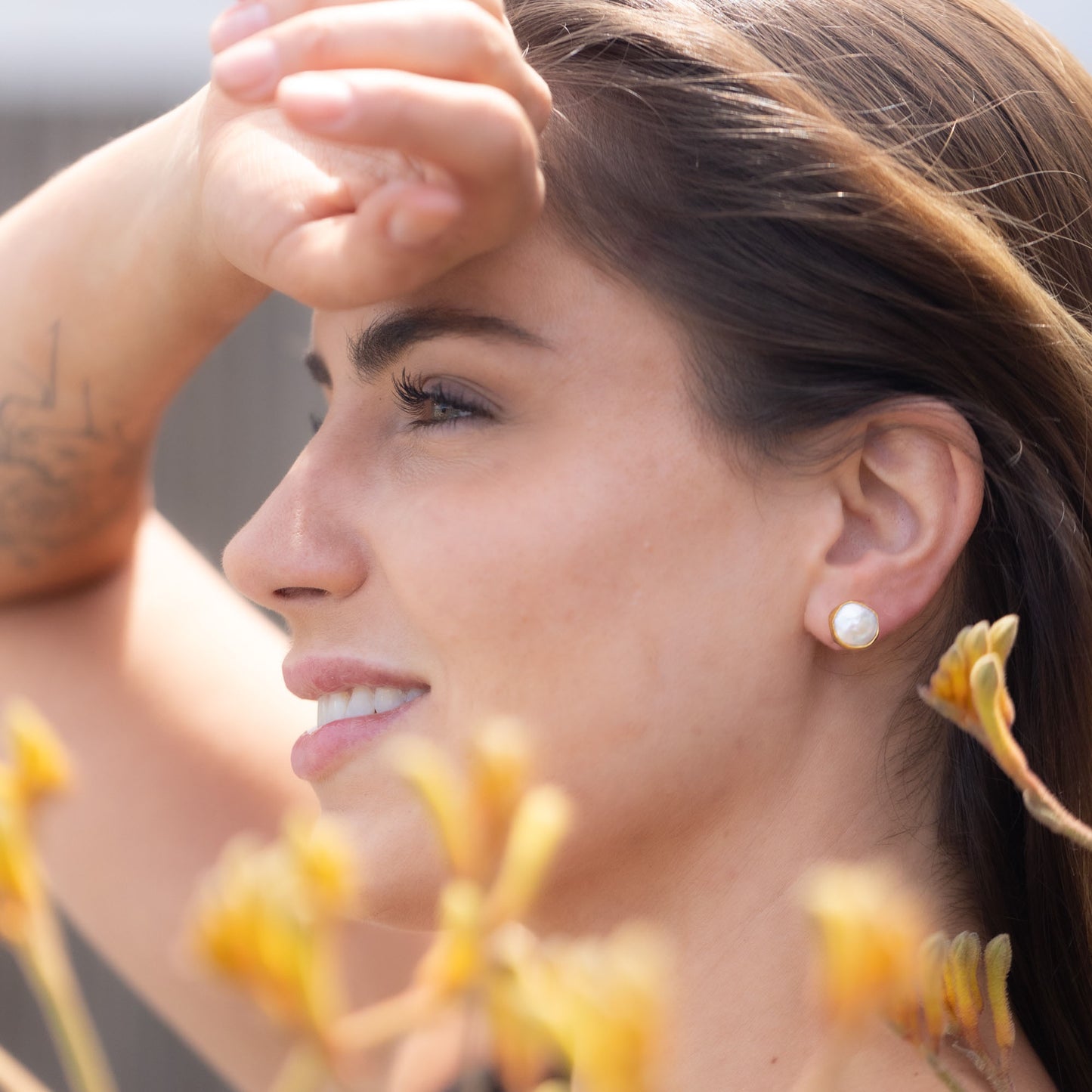 Aros Bruma Perla - Baño de oro 22k