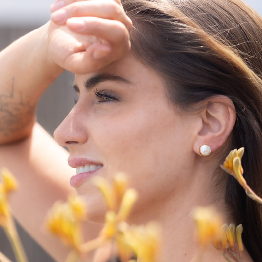 Aros Bruma Perla - Baño de oro 22k