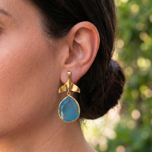 Aros Cola de ballena Turquesa - Baño de oro 22k