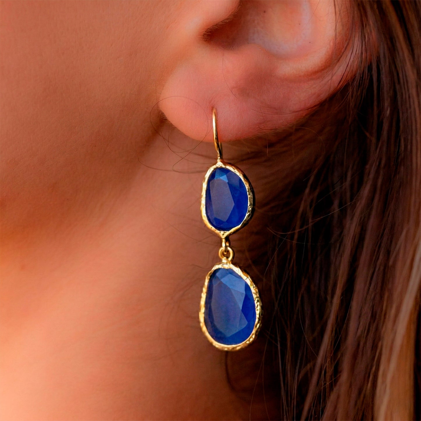 Aros Doble Aura Azul - Baño de oro 22k