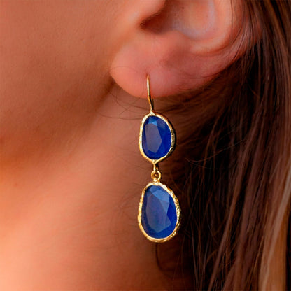 Aros Doble Aura Azul - Baño de oro 22k