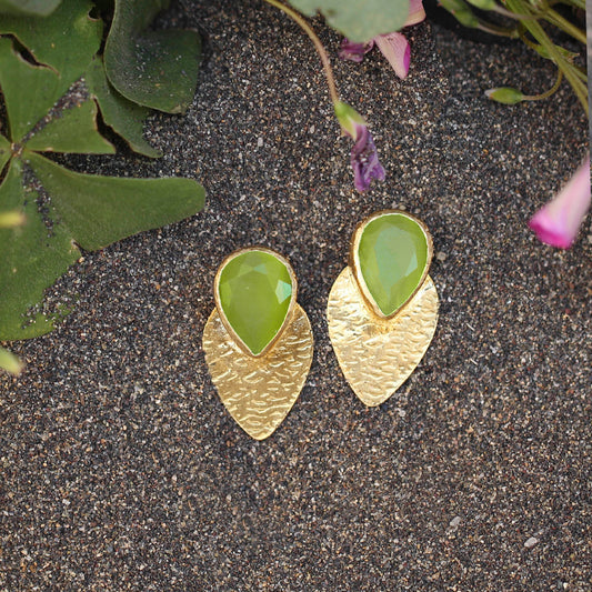 Aros Lale Verde oliva - Baño de oro 22k