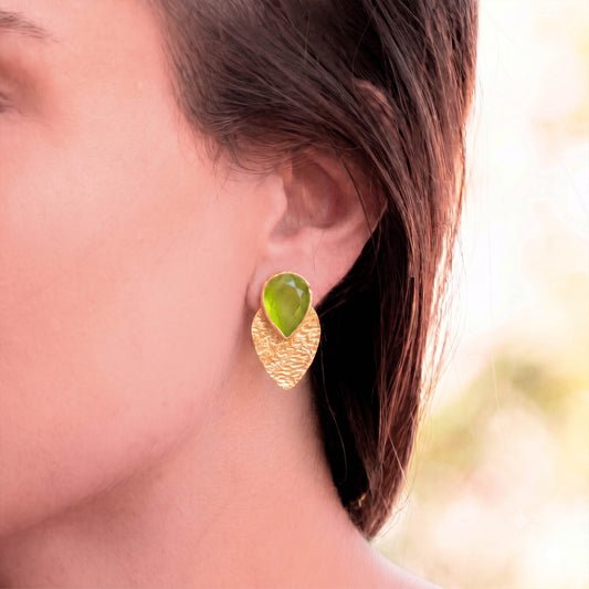 Aros Lale Verde oliva - Baño de oro 22k