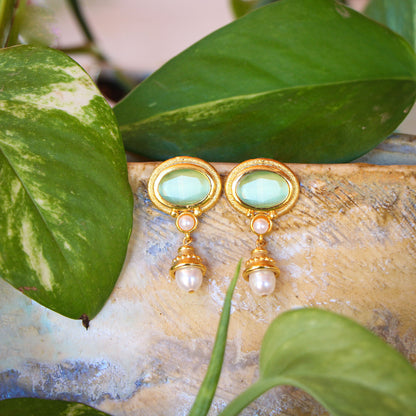 Aros Samira verde limón - Baño de oro 22k