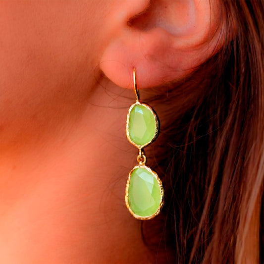 Aros Doble Aura Verde limón - Baño de oro 22k